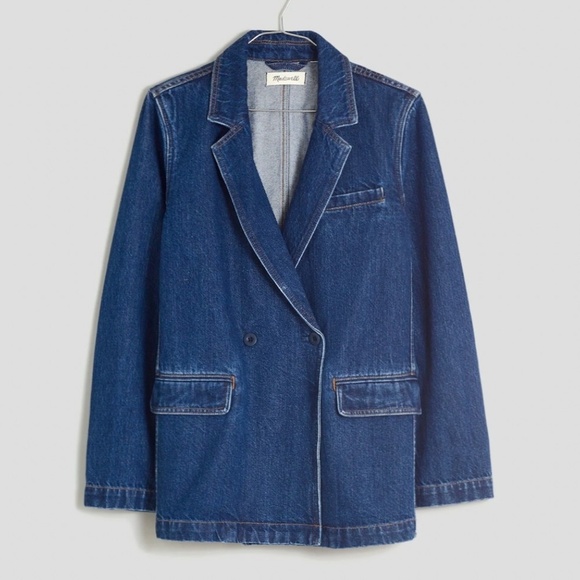 MADEWELL Double Breasted Denim Blazer Jacket Deardorff Blue Wash - Picture 1 of 12